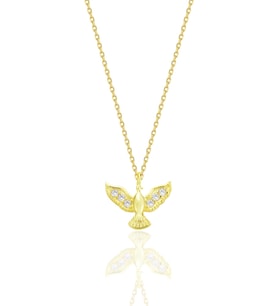 Gümüş altın yaldızlı zirkon taşlı anka kuşu kolye SGTL12680GOLD