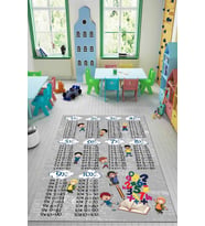 Gri Kaymaz Tabanlı Çarpım Tablolu Eğitici Çocuk Halısı KD124