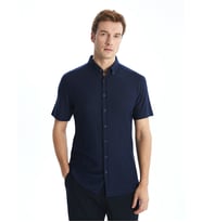LCWAIKIKI Classic Lacivert Regular Fit Kısa Kollu Desenli Poplin Erkek Gömlek