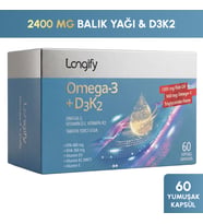 Longify Omega 3 + D3K2, Yüksek EPA & DHA, Vitamin D3, Vitamin K2 (MK7), Vitamin E, Balık Yağı, 60 Yumuşak Kapsül