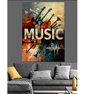 Music Yazılı Enstrümanlar Soyut Tablo Dekoratif Kanvas - Mdf Ahşap Tablo