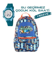 Çocuk Kol Saati Hediyeli Benetton Büyük Kapasiteli Çocuk Okul Çantası B.NT.03693 (Çok Renkli)