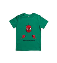 Spiderman baskılı örümcek adam pamuklu penye kumaş yazlık çocuk tişört (Yeşil)