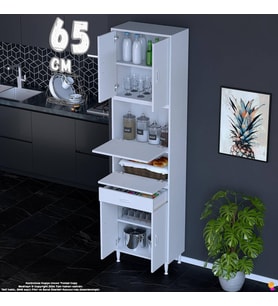 Eliusta Alp 65 cm Çekmeceli Erzak Dolabı - Çok Amaçlı Banyo Kiler Mutfak Antre Depolama Dolabı 65x226x32 cm