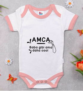 BK Kids Amca Baba Gibi Tasarımlı Pembe Bebek Body Zıbın-1