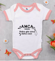 BK Kids Amca Baba Gibi Tasarımlı Pembe Bebek Body Zıbın-1