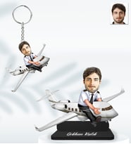 Kişiye Özel Pilot Erkek Model  Ahşap Biblo ve Anahtarlık 2li set -3