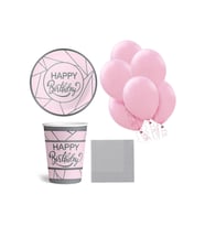 Gümüş Happy Birthday Temalı Parti Seti Pembe 8 Kişilik