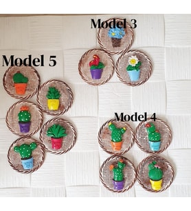 3 Lü 4 Lü Ve 5 Li Kaktüs Çiçek Duvar Dekoru Seti (Model 3)
