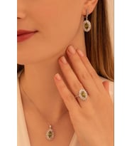 Kadın Gümüş Set - Mekik Model Zultanit Taşlı Baget Süslemeli Rodyumlu Kadın Set