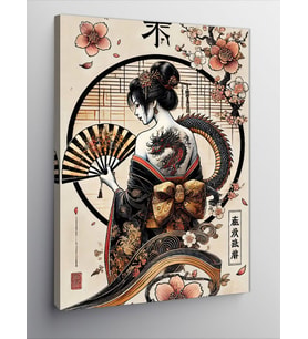 Kanvas Tablo Japon Geisha Ve Çiçekler