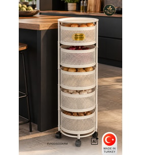 River World Tekerlekli Rengi Krem Açılabilen 5 Katlı Çok Amaçlı Metal Raf Mutfak, Balkon, Kiler