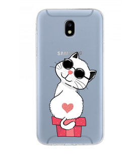 Samsung Galaxy J5 Pro Kapak Cool Cat Tasarımlı Şeffaf Silikon Kılıf