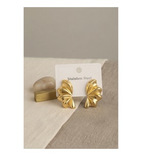 316L Çelik Gold Renk Vintage 3D Dalgalı Model Küpe