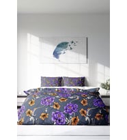 Çift Kişilik ( Lastikli Çarşaflı ) %100 Pamuk Saten Nevresim Takımı Purple Floral