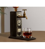 BK Gift Aynalı Altın Kabartma Musluklu Doğal Siyah(Ebony) Ahşap Viski Standı, Home Bar, İçecek Dispenseri, Ahşap İçecek Çeşmesi-1