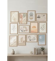 12 Parça Soft Minimal Botanik & Soyut 2 Renk Seçenekli Çerçeve Görünümlü Tablo Seti