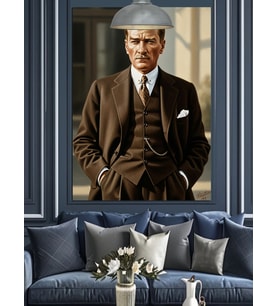 Mustafa Kemal Atatürk Portresi Dekoratif Kanvas - Mdf Ahşap Tablo