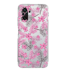 Xiaomi Poco M5s  Kamera Korumalı Kapak Floral Pembe Tasarımlı Şeffaf  Kılıf
