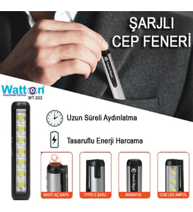 Northcity Type-C Şarjlı Mıknatıslı Cep Feneri Wt-333 – 1200mAh LED El Feneri