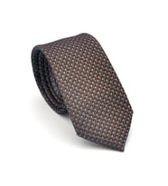 Mavi Nokta Desenli Kahverengi Dokuma Kumaş Mendilli Slim Fit Kravat // SDK-2510-5