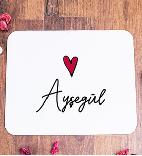 Kişiye Özel İsim Yazılı Minik Kalpli Mouse Pad