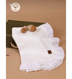 Fırfırlı Ekru Bebek Pikesi & Battaniye Oeko-Tex Sertifikalı %100 Pamuk
