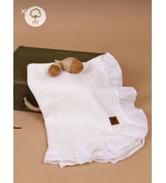 Fırfırlı Ekru Bebek Pikesi & Battaniye Oeko-Tex Sertifikalı %100 Pamuk