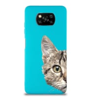 Xiaomi Poco X3 NFC Uyumlu Lansman Kılıf Catface Tasarımlı İçi Kadife Kapak-Mavi (Şeffaf)