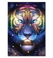 Ahşap Tablo Neon Işıklı Detaylarıyla Kaplan Başı (35x50 Cm Boyut)