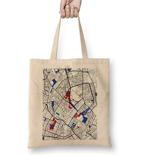 Copenhagen Denmark Map X Piet Mondrian Bez Çanta Uzun Saplı