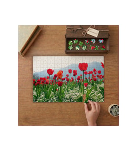 Kırmızı Çiçekler ve Beyaz Çiçekler- Tarla Tasarımı 240 parça Ahşap Puzzle Ahşap Kutuda MP08714