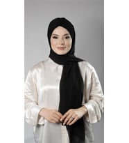 Siyah Pratik Hazır Geçmeli Bone Şal Şifon Kendinden Boneli Üç Bantlı 1451_01