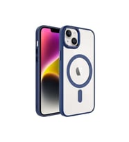 Apple iPhone 14 Uyumlu Kılıf Wireless Şarj Özellikli Zore Krom M-safe Silikon Kapak (Lacivert)