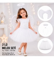 Çocuk Beyaz Melek Kostüm Seti? Melek Kanadı, Taç ve Tütü Etek 3?lü Set
