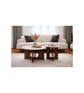 Modern 2’li Orta Sehpa Seti Oval Salon Sehpası