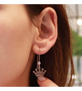 Kral Tacı Zirkon Taşlı Rose Gold Kaplama Gümüş Çengel Küpe