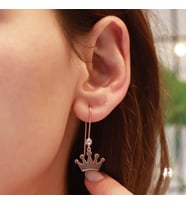Kral Tacı Zirkon Taşlı Rose Gold Kaplama Gümüş Çengel Küpe