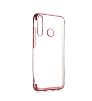 Huawei P40 Lite E Köşeleri Renkli Kamera Korumalı Şeffaf Kılıf (Rose)