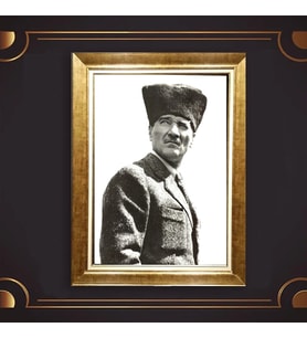 Altın Varaklı Çerçeveli Paspartulu Atatürk Tablo z4680 (Gold)