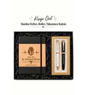 Kişiye Özel Hediye Seti Bambu Defter & Roller & Tükenmez Kalem Premium Hediye Seti