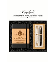 Kişiye Özel Hediye Seti Bambu Defter & Roller & Tükenmez Kalem Premium Hediye Seti