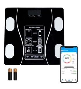Dijital Baskül Yağ Ölçer Fonksiyonlu Akıllı Baskül Bluetooth Bağlantılı Tartı (5690)