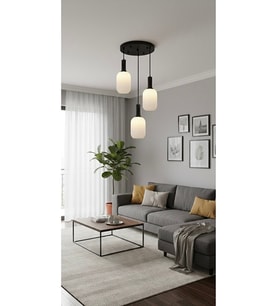 Modern 3’lü Sarkıt Avize Siyah Metal Gövde Opal Mat Beyaz Cam E27 Duy Salon Mutfak Yatak Odası Avize