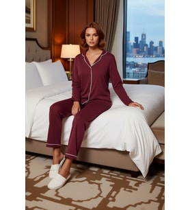 Kadın Pamuklu Gömlek Yaka Pijama Takımı Uzun Kollu Fonksiyonel Dayanıklı Kaliteli Konforlu