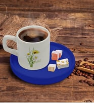 BK Gift Kişiye Özel Mavi Sunum Tabaklı Papatya Temalı Türk Kahvesi Fincanı Model 11