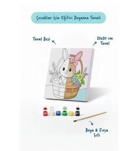 Sepette Tavşan Temalı Çocuk Boyama Tuvali – Şövalesiz Eğitici Boyama Seti 20x20 cm