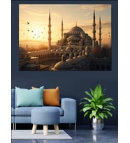 Gün Batımında Camii Silüeti Dekoratif Kanvas - Mdf Ahşap Tablo