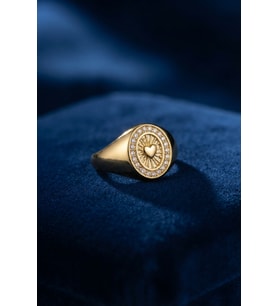 Zirkon Taşlı Kalp Detaylı Gold Renk Kadın Yüzük TJ-BYK4238