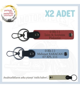 Yol Arkadaşları İçin, İsim Plaka ve 0- Kan Grubu Kişiye Özel x2 Anahtarlık Set, Nar Çiçeği-Mavi-SK (Çok Renkli)